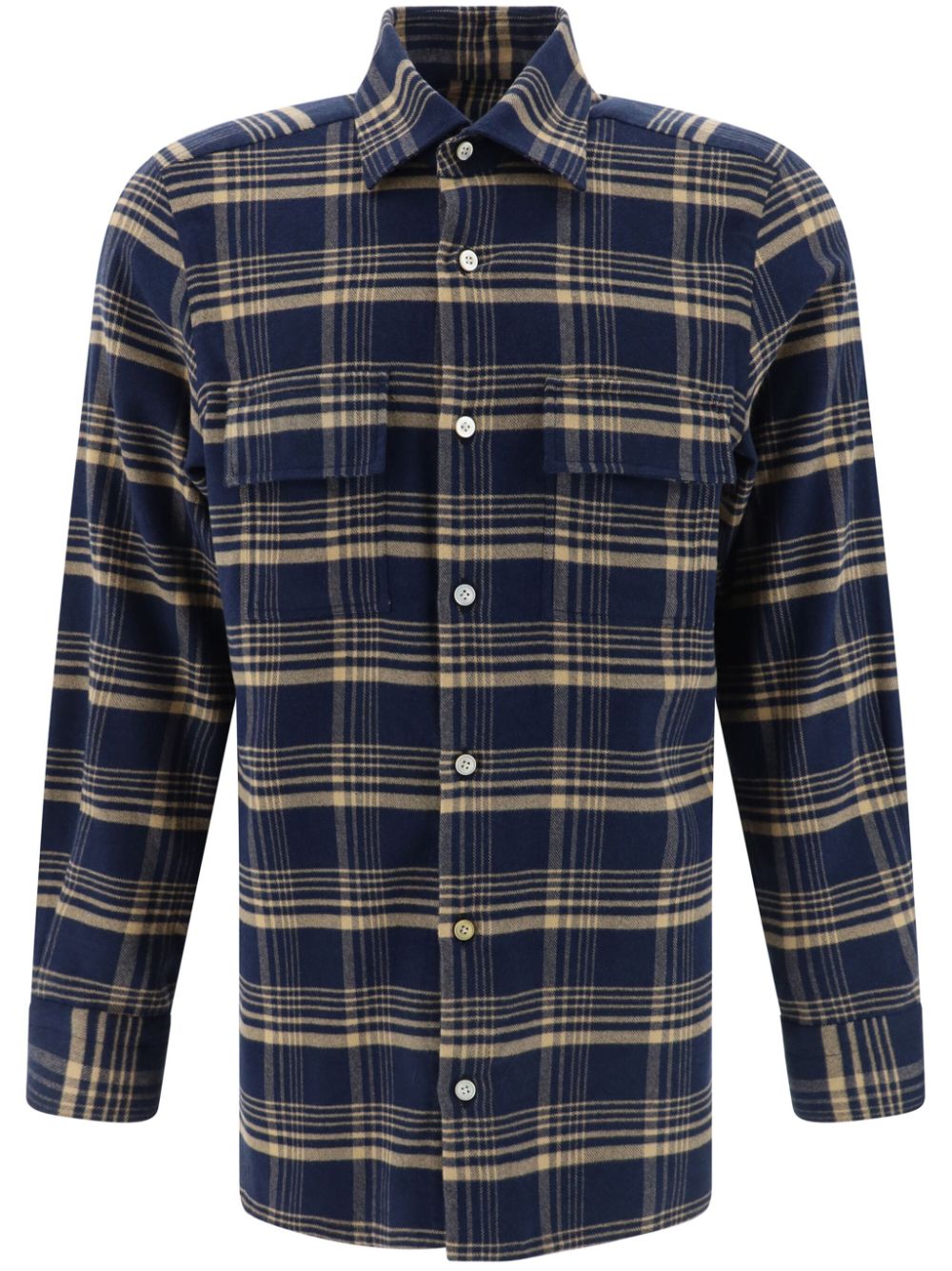 Shop Kiton Check Pattern Shirt In Blue