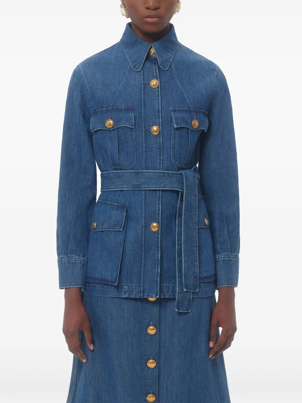 Shop Valentino Sahariana Denim Jacket In Blue
