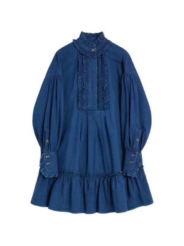 valentino denim dress Valentino Garavani Chambray Denim Plisse' Dress