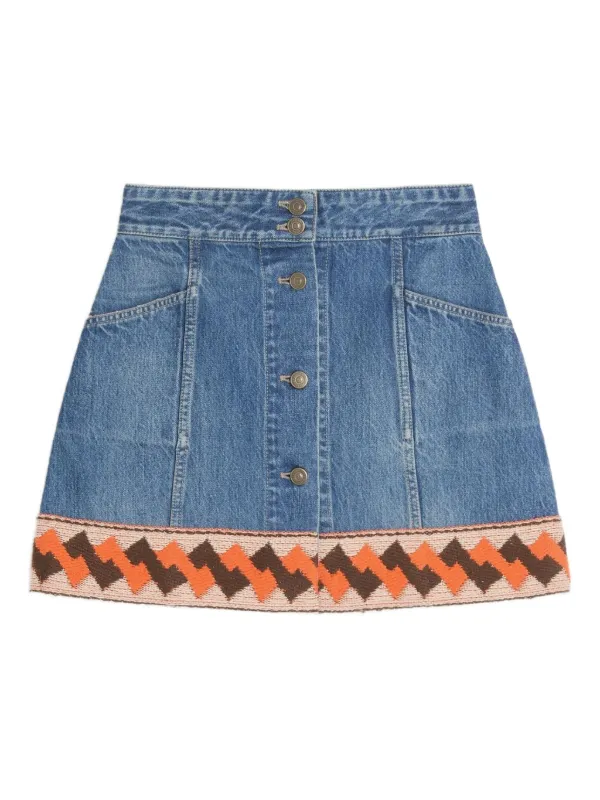 スカート Valentino Denim mini skirt with jacquard trim 25730346_58463840_600.jpg