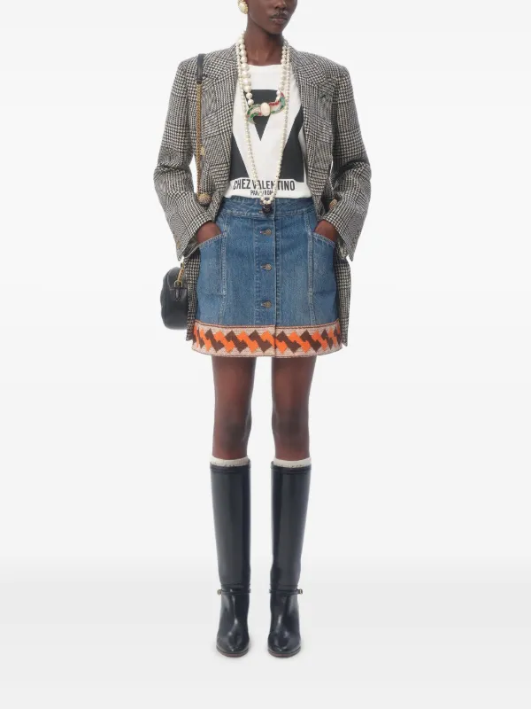 スカート Valentino Denim mini skirt with jacquard trim Valentino Garavani jacquard-trim Denim Mini Skirt | Blue