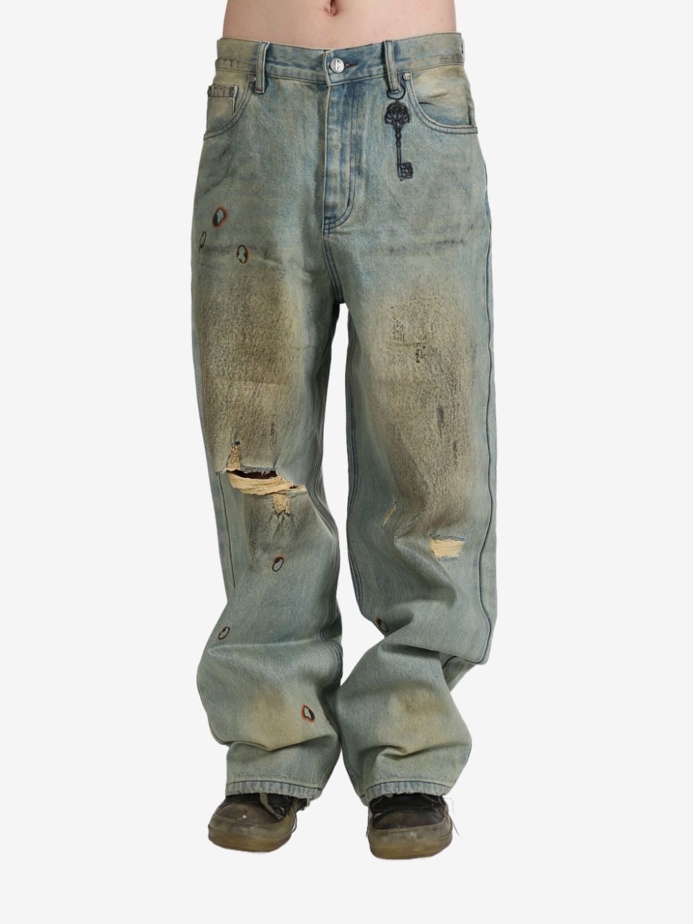 washed brushed loose-fit jeans