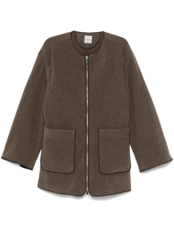 【TOTEME】ジップアップジャケット ウール ブラウン 送料関税込 TOTEME ジップアップ ジャケット | ブラウン | FARFETCH JP