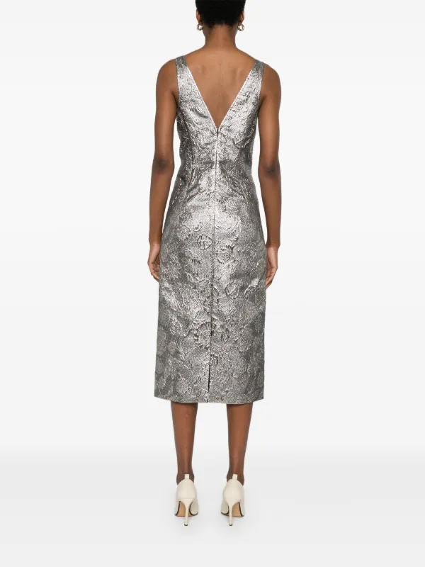 TOTEME Brocade Midi Dress | Silver | FARFETCH