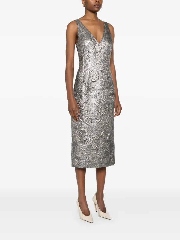 TOTEME Brocade Midi Dress | Silver | FARFETCH