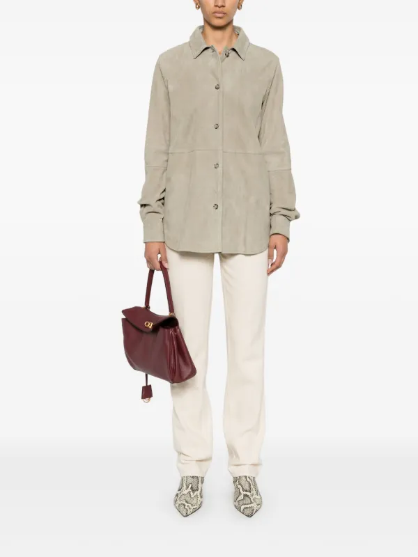 toteme  シャツ　ベージュ Toteme Ivory Silk Embroidered-Monogram Shirt | Harrods US