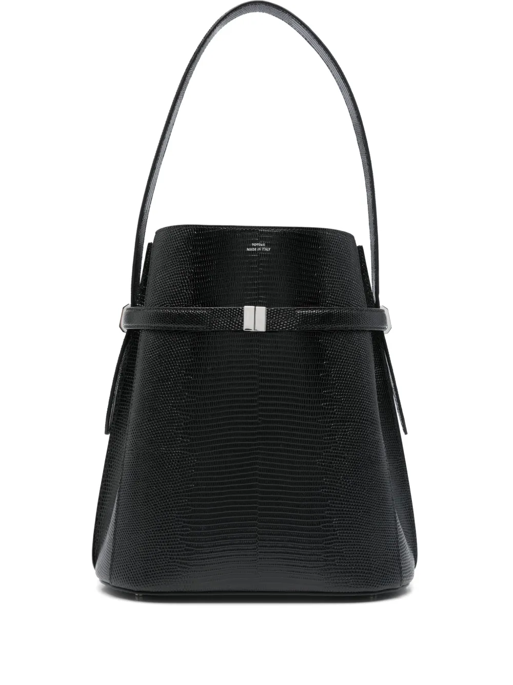 snakeskin-effect belted bucket bag