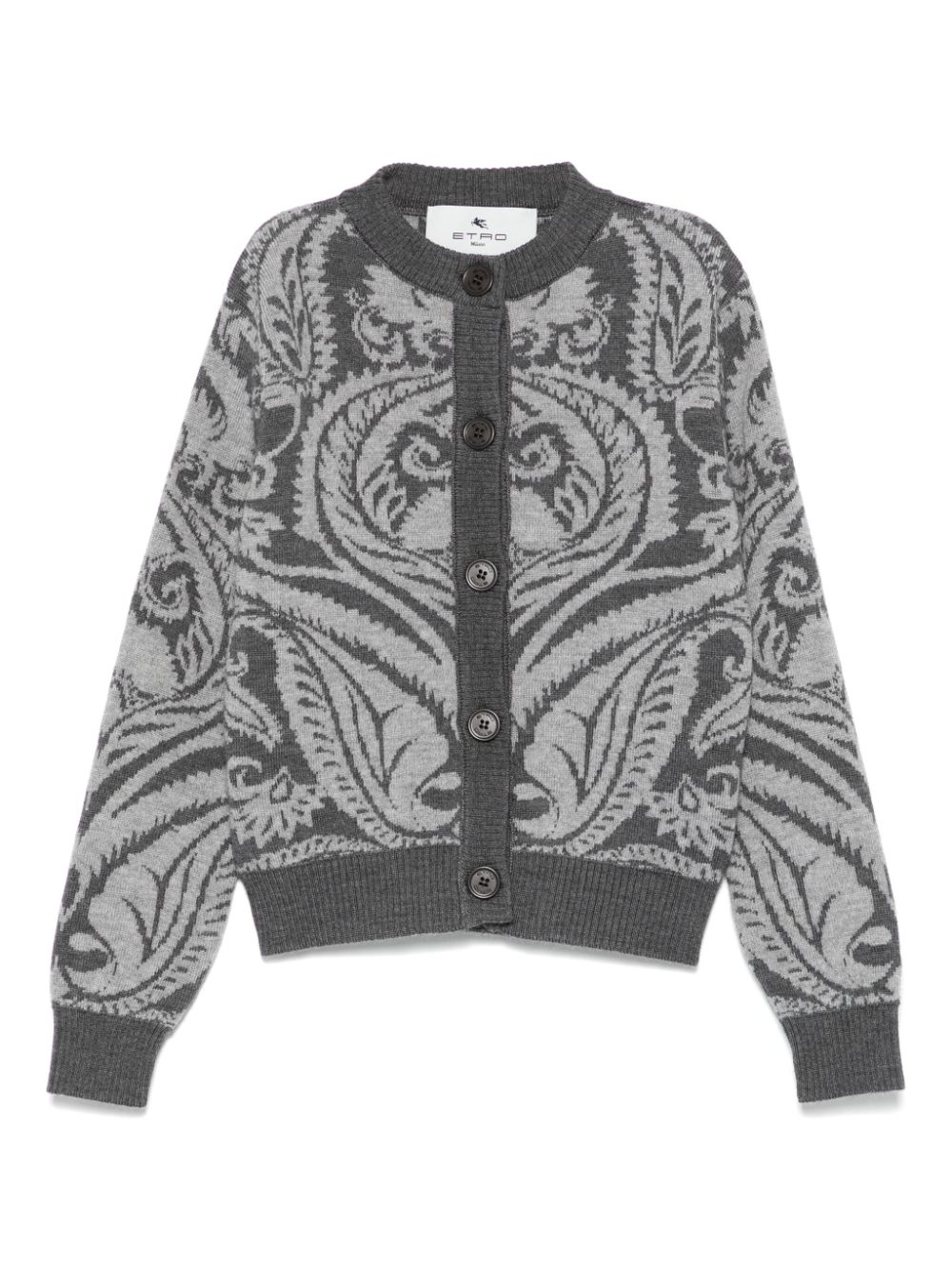 Shop Etro Intarsia-knit Cardigan In Grey