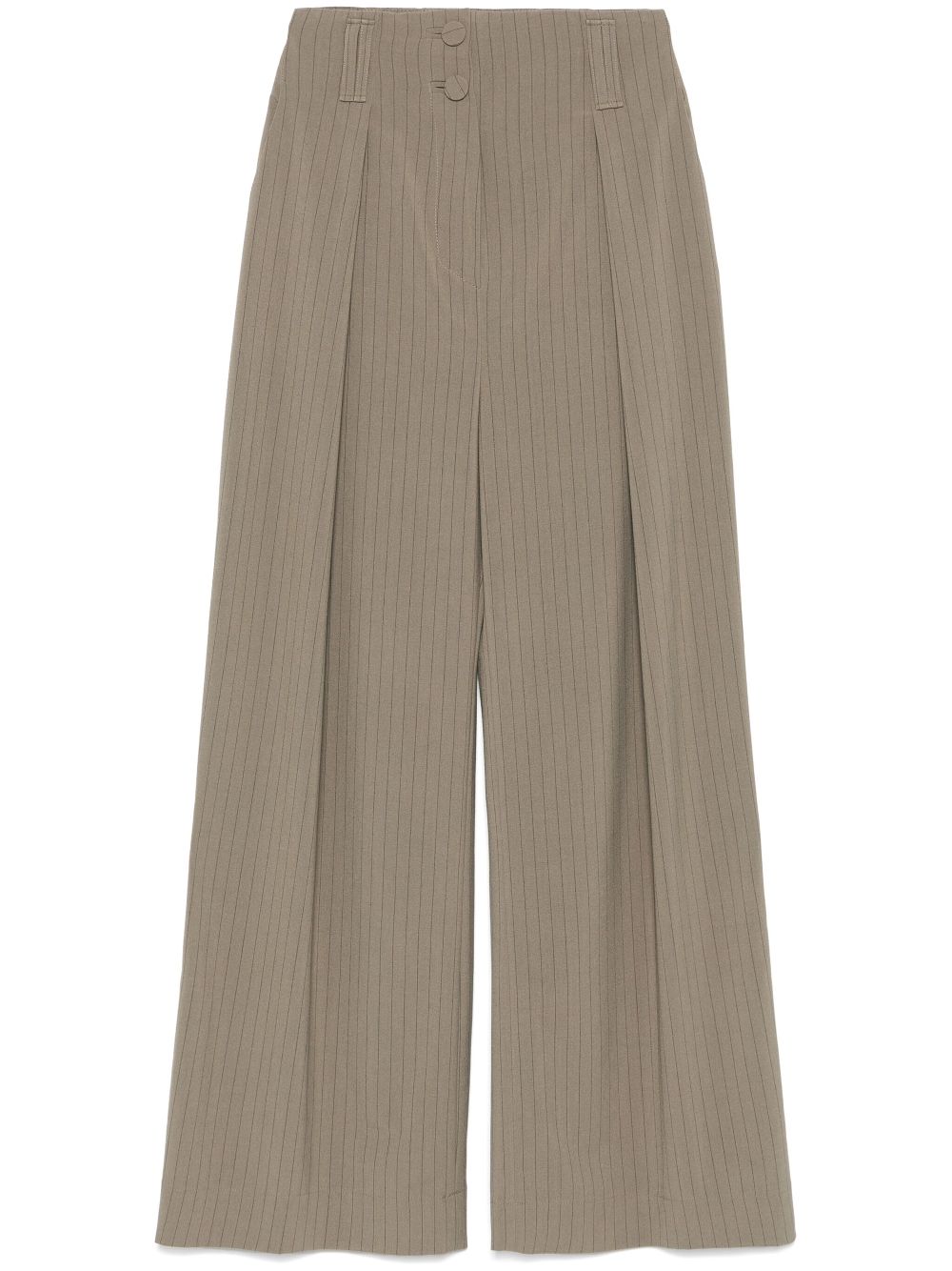 pinstriped wide-leg trousers