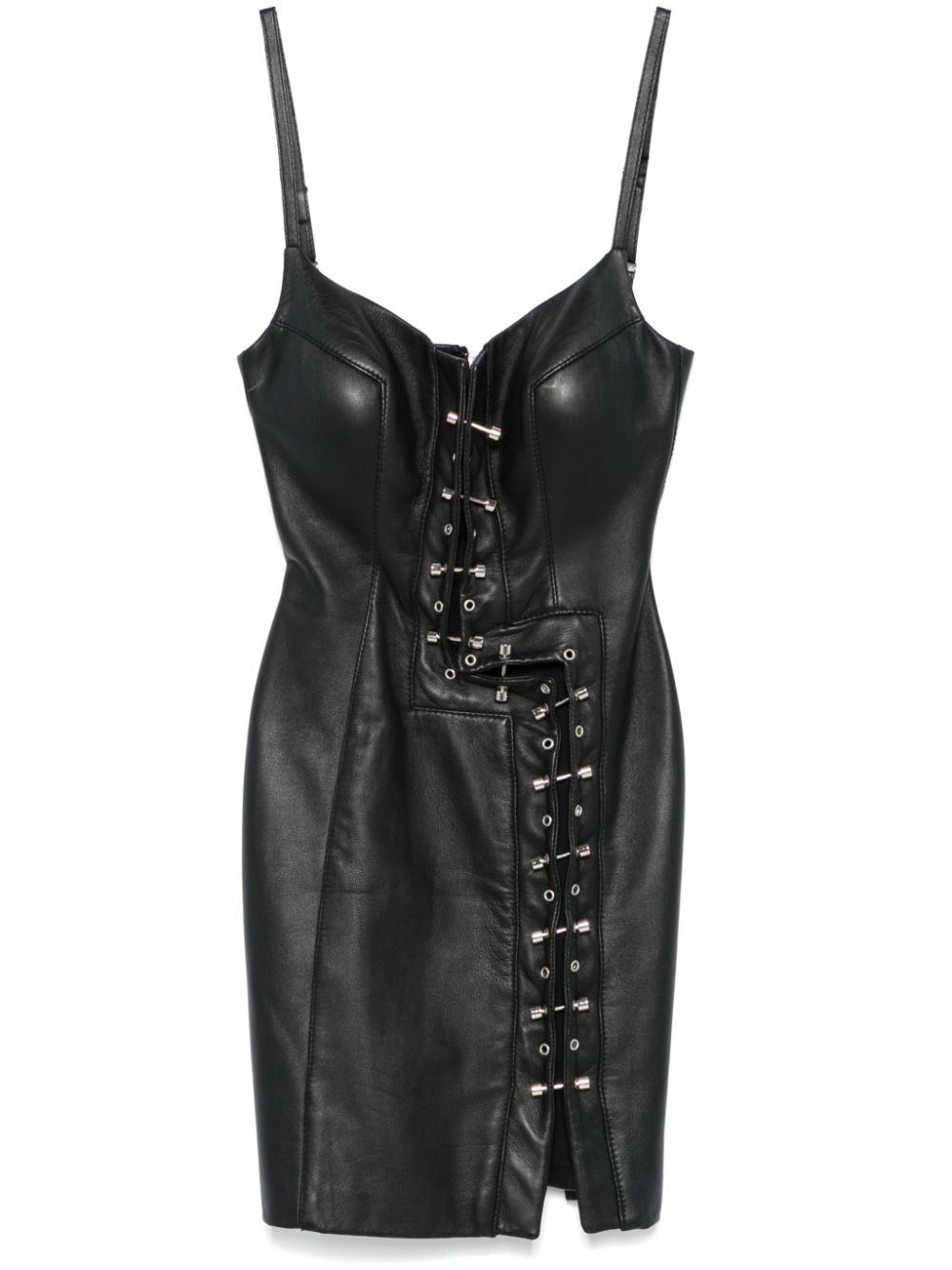 piercing-embellished leather mini dress