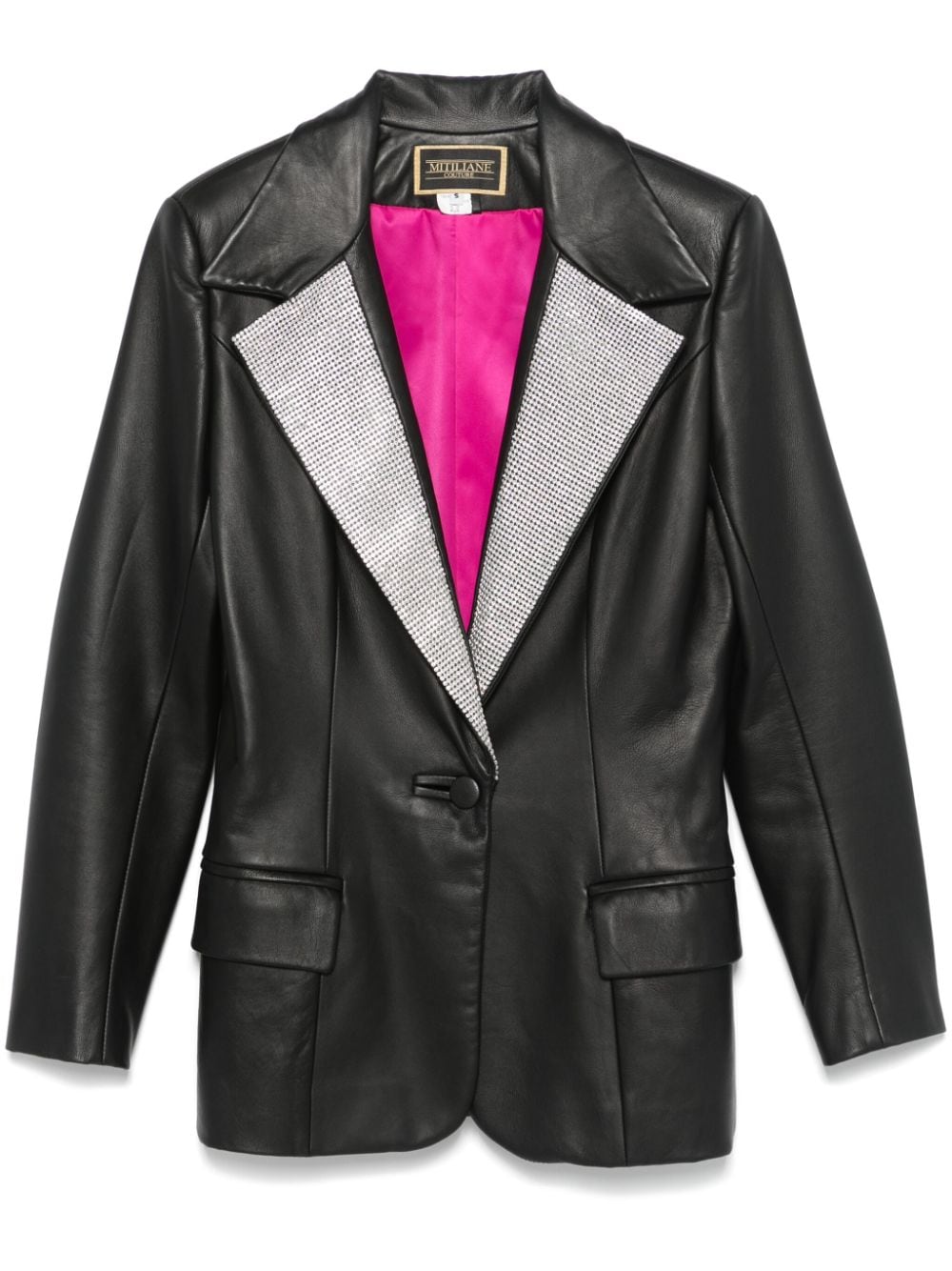 Shop Mitiliane Couture Crystal-lapels Faux-leather Blazer In Black