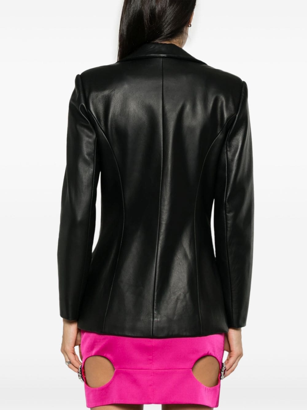 Shop Mitiliane Couture Crystal-lapels Faux-leather Blazer In Black