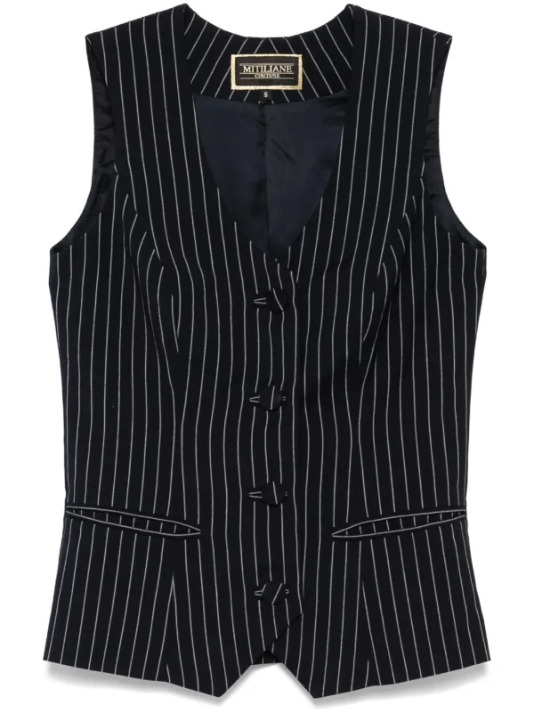 トップス ~50s French Black Chambray stripe Vest MITILIANE COUTURE Pinstriped Vest | Blue | FARFETCH