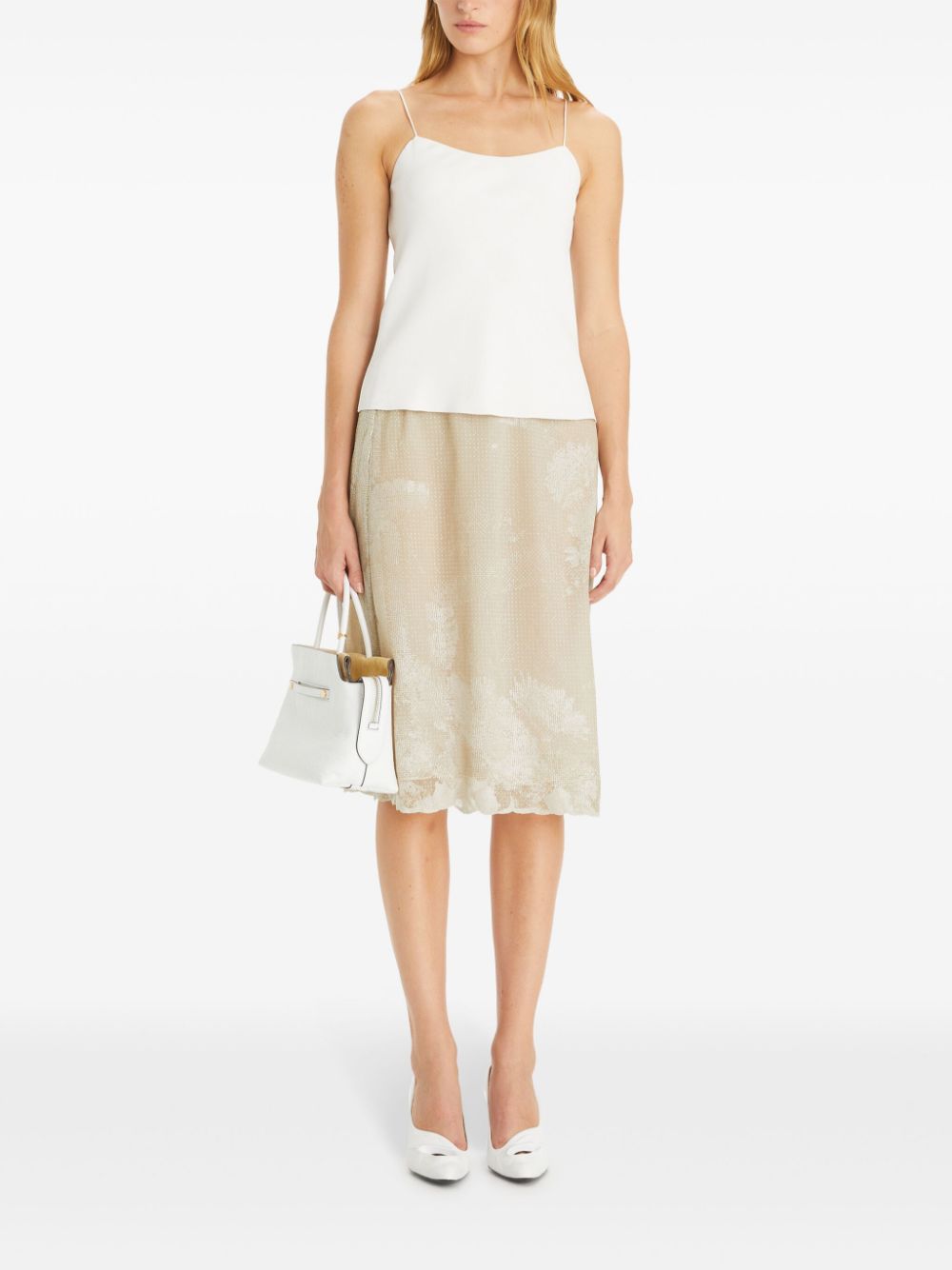 Tory Burch glitter-detail mesh skirt - Neutrals