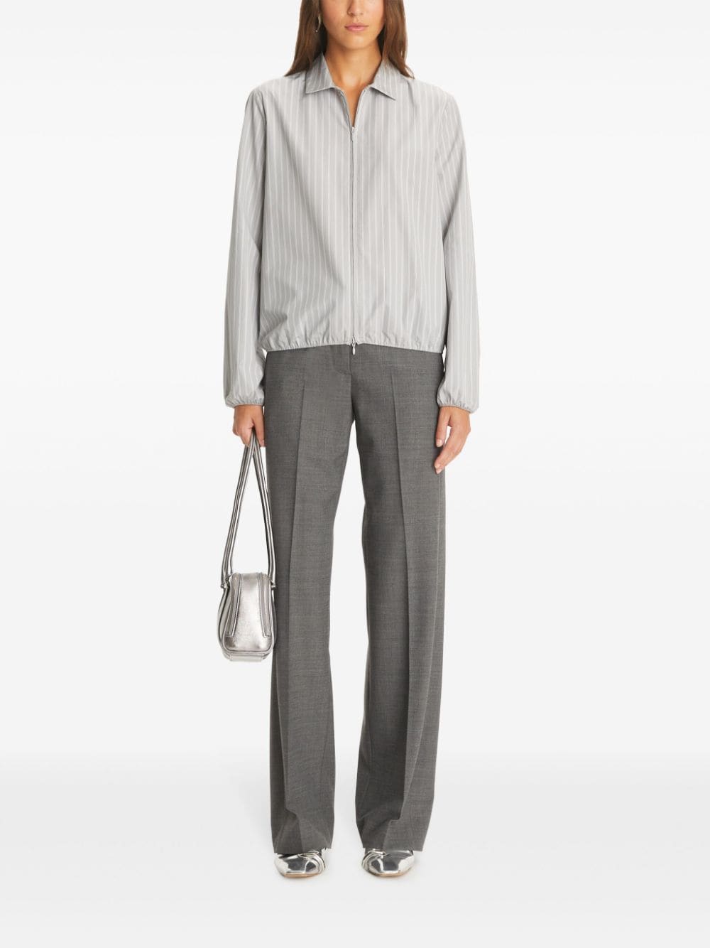 Shop Tory Burch Striped Cotton Shirt In Grey