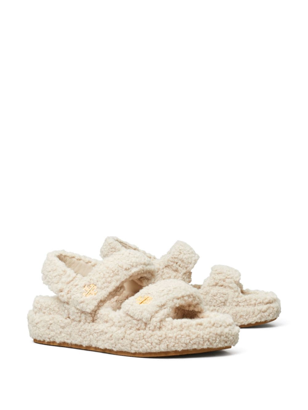 Shop Tory Burch Kira Faux-shearling Sandals In Neutrals