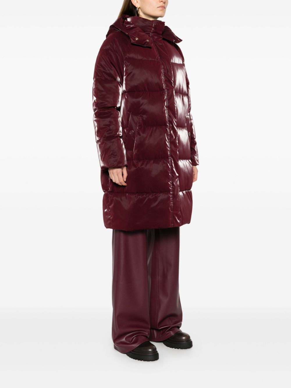 ELISABETTA FRANCHI SATIN HOODED PUFFER COAT 