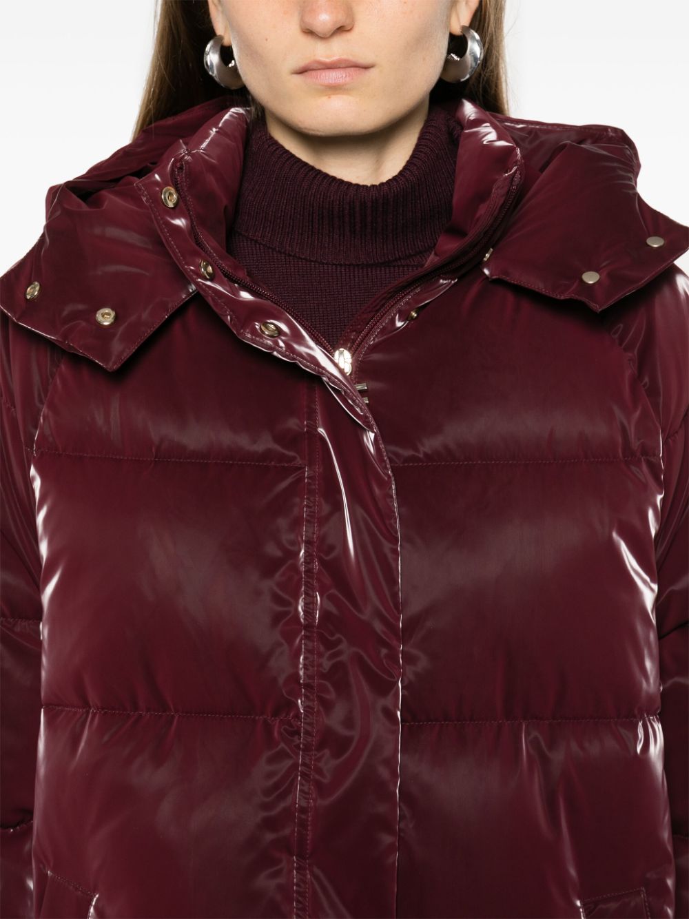 Shop Elisabetta Franchi Satin Hooded Puffer Coat In Red