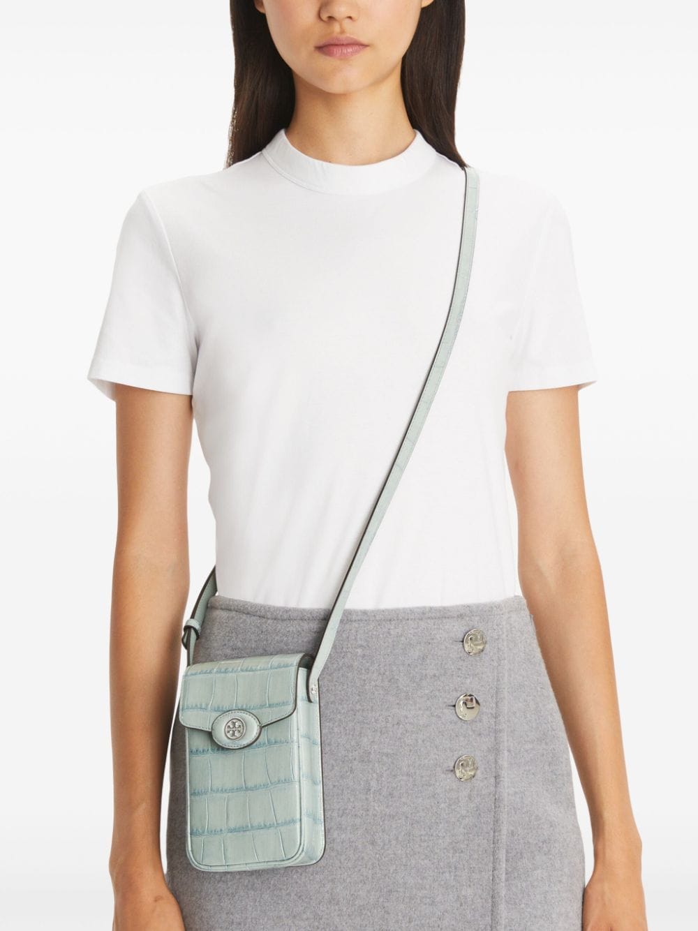 Shop Tory Burch Robinson Crocodile-embossed Phone Crossbody In Blue