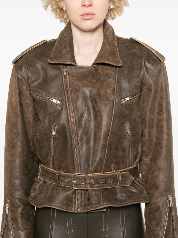 R13 oversize-shoulder Biker Jacket | Brown | FARFETCH