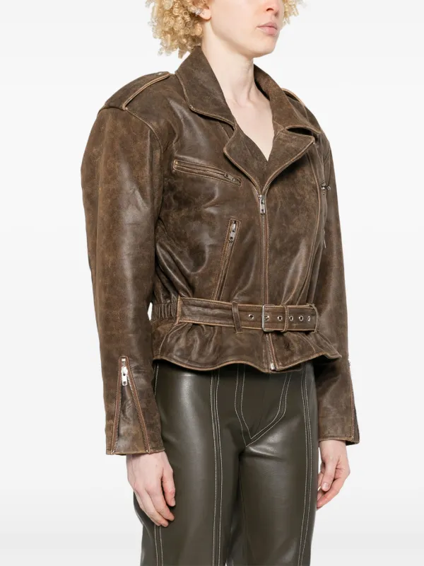 R13 oversize-shoulder Biker Jacket | Brown | FARFETCH
