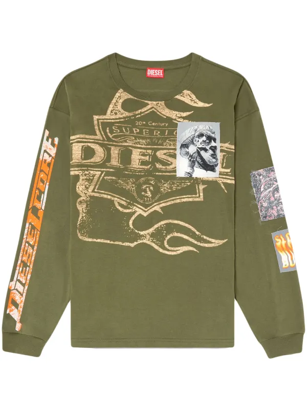 DIESEL :: ディーゼル ロンT t-boxt-ls-slits-r5 T-BOXT-LS-SLITS-R5 Long-sleeve T-shirt with graphic patches