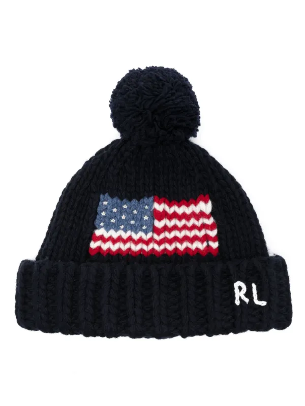 Polo Ralph Lauren flag intarsia pompom detail Beanie Blue FARFETCH AU