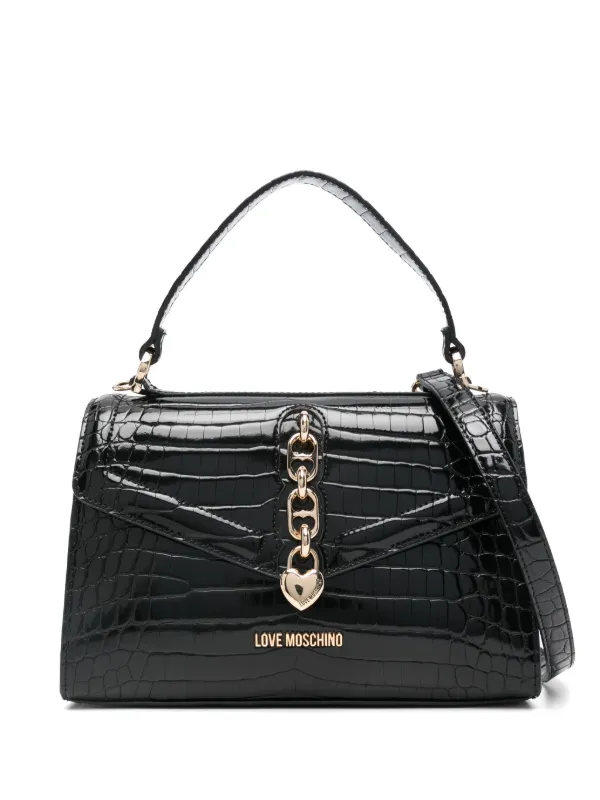 Moschino croc store embossed patent leather shoulder bag