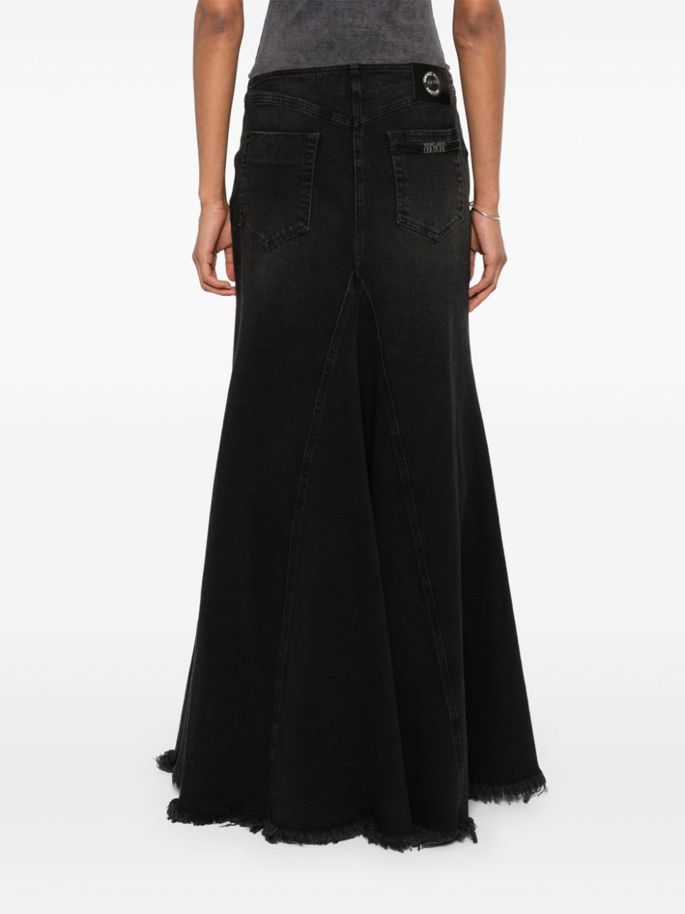 Shop Versace Jeans Couture Mermaid Denim Midi Skirt In Black