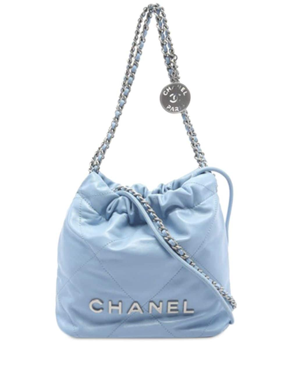 CHANEL Pre-Owned Borsa a secchiello 22 mini con effetto lucido 2021-2024 - Blu