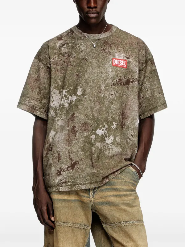 【DIESEL】t-boxt-r12 Men's Marble-effect burnout T-shirt | Blue | Diesel