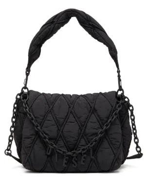 Diesel ロゴチャーム キルティング デニムバッグ S | ブラック