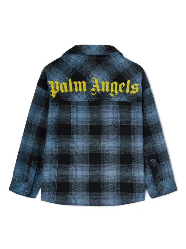 超希少　Palm Angels パームエンジェルス　紺ブレ　金ボタン　花柄　44 Palm Angels Kids logo-print Check Flannel Shirt | Blue | FARFETCH