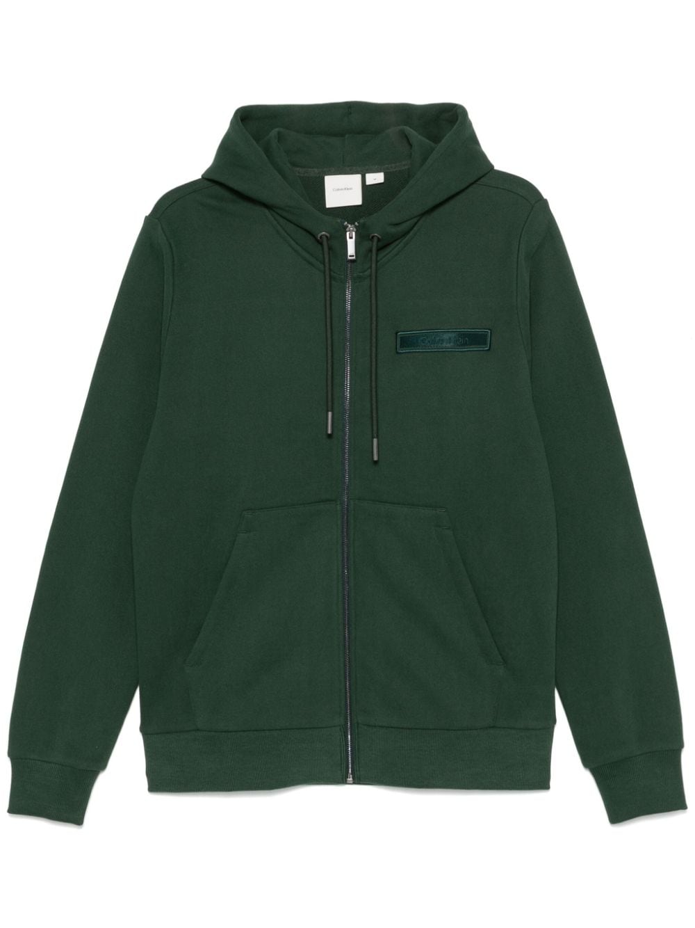 Shop Calvin Klein Logo-embroidered Zip Hoodie In Green