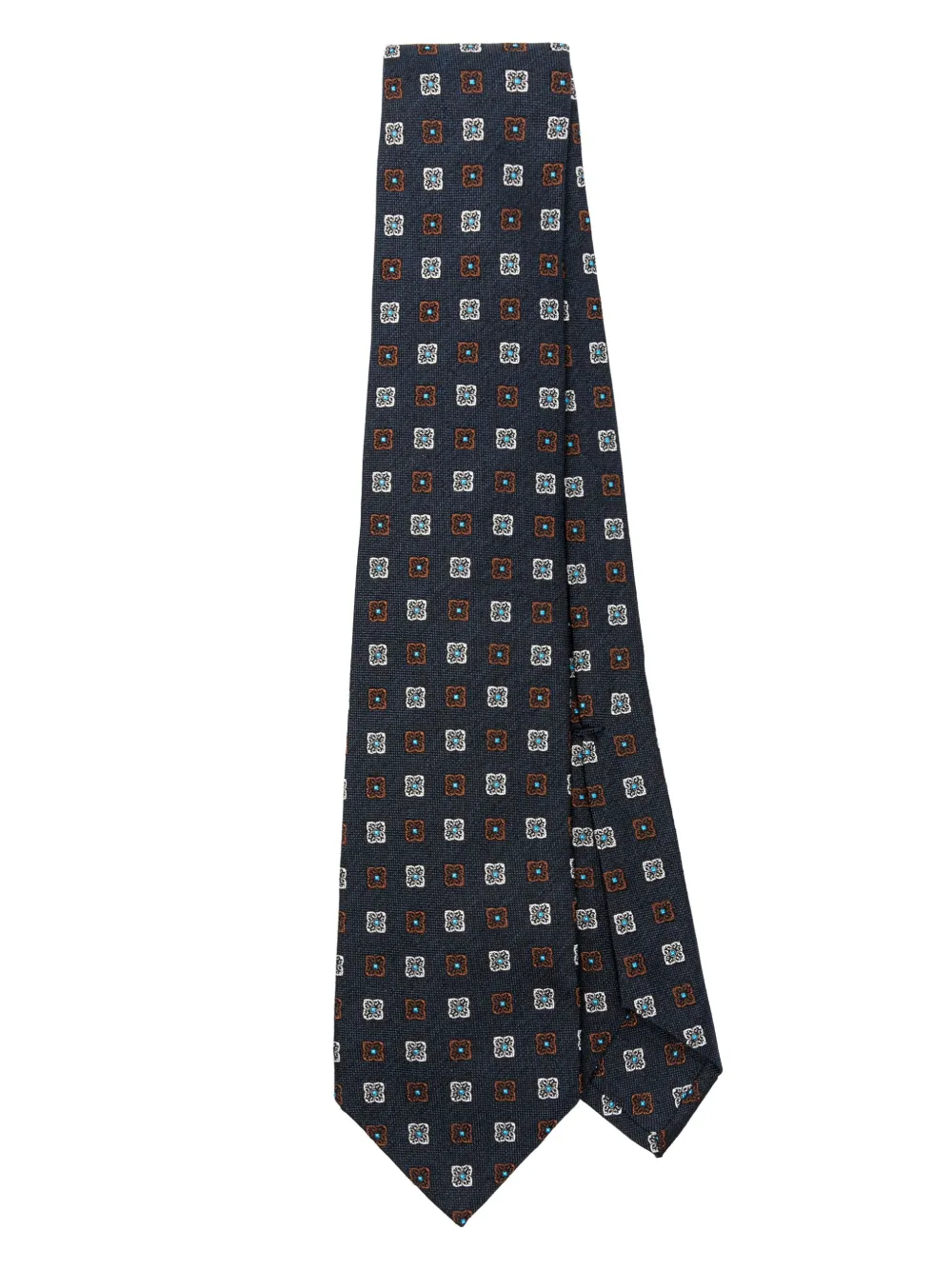 Barba floral-embroidery tie - Blue