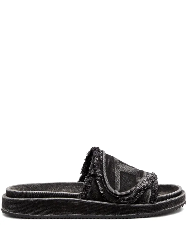 ★DIESEL★ SA-OVAL D PF W SANDALS Women's Sa-Oval D-Denim slide sandals with Oval D strap