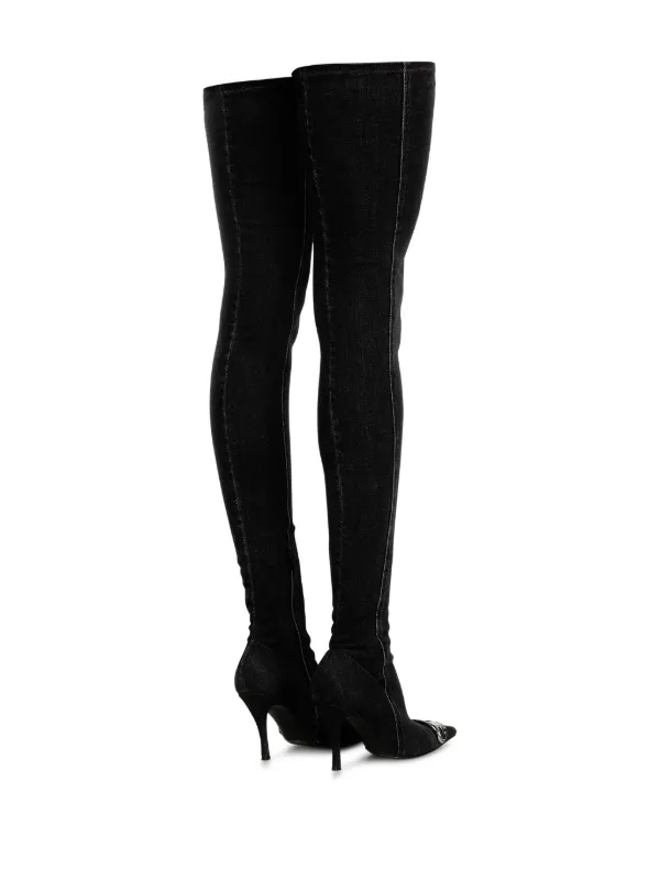 【DIESEL】D-Venus TBT D ポインテッドトゥブーツ Women's D-Venus-Knee-high boots in stretch denim | Black
