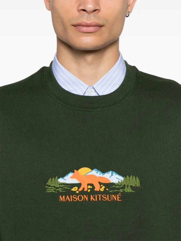 Maison Kitsuné Outdoor Profile Fox Sweatshirt | Green | FARFETCH