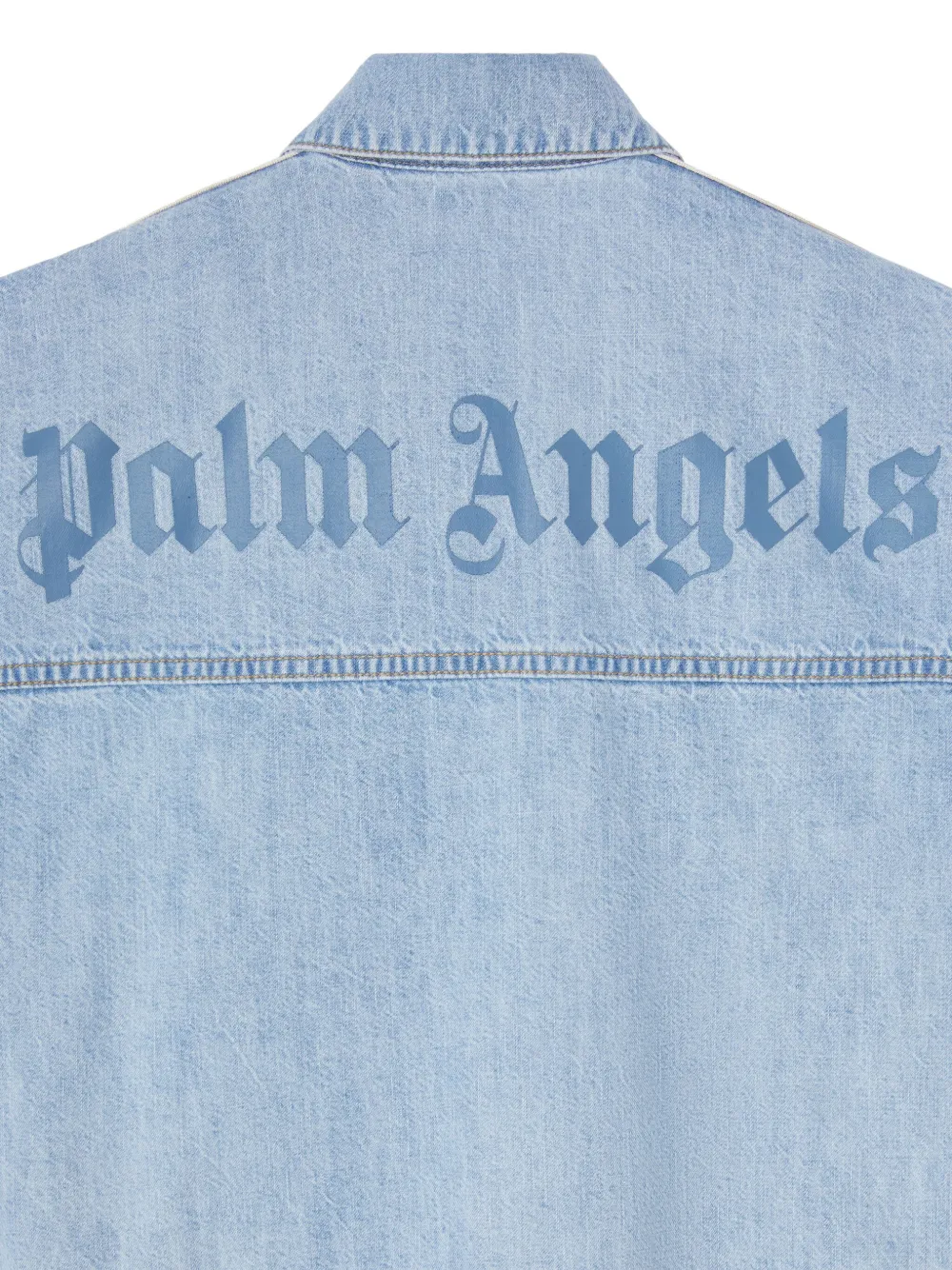 Palm Angels Kids Chambray shirt met logoprint Blauw