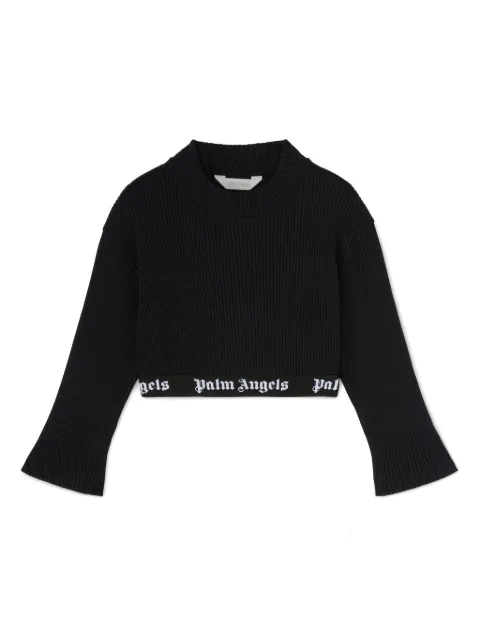 Palm Angels Kids logo-waistband lurex top