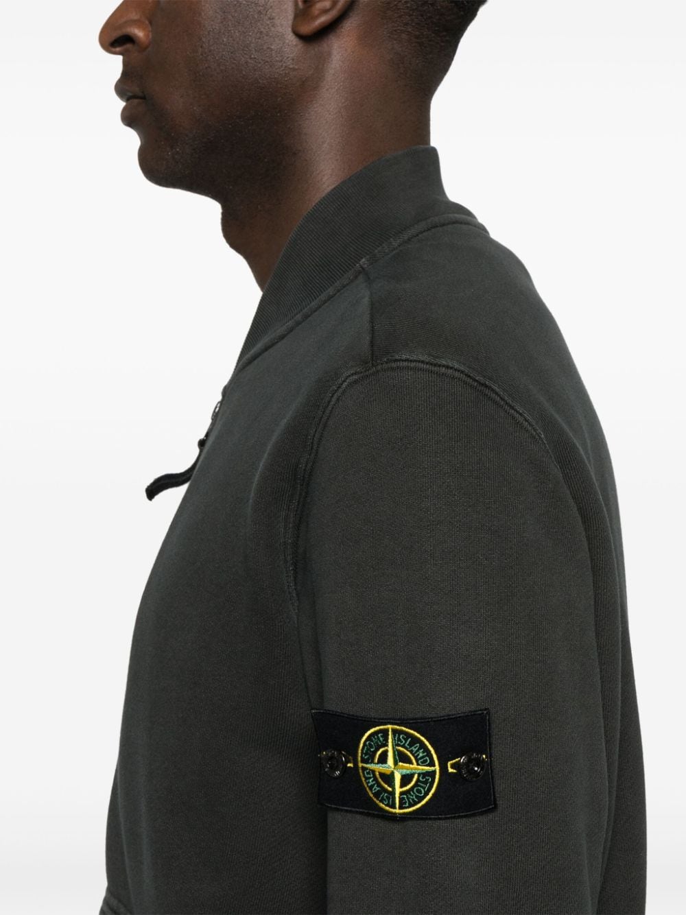 Shop Stone Island Zip-up Cardigan In 黑色