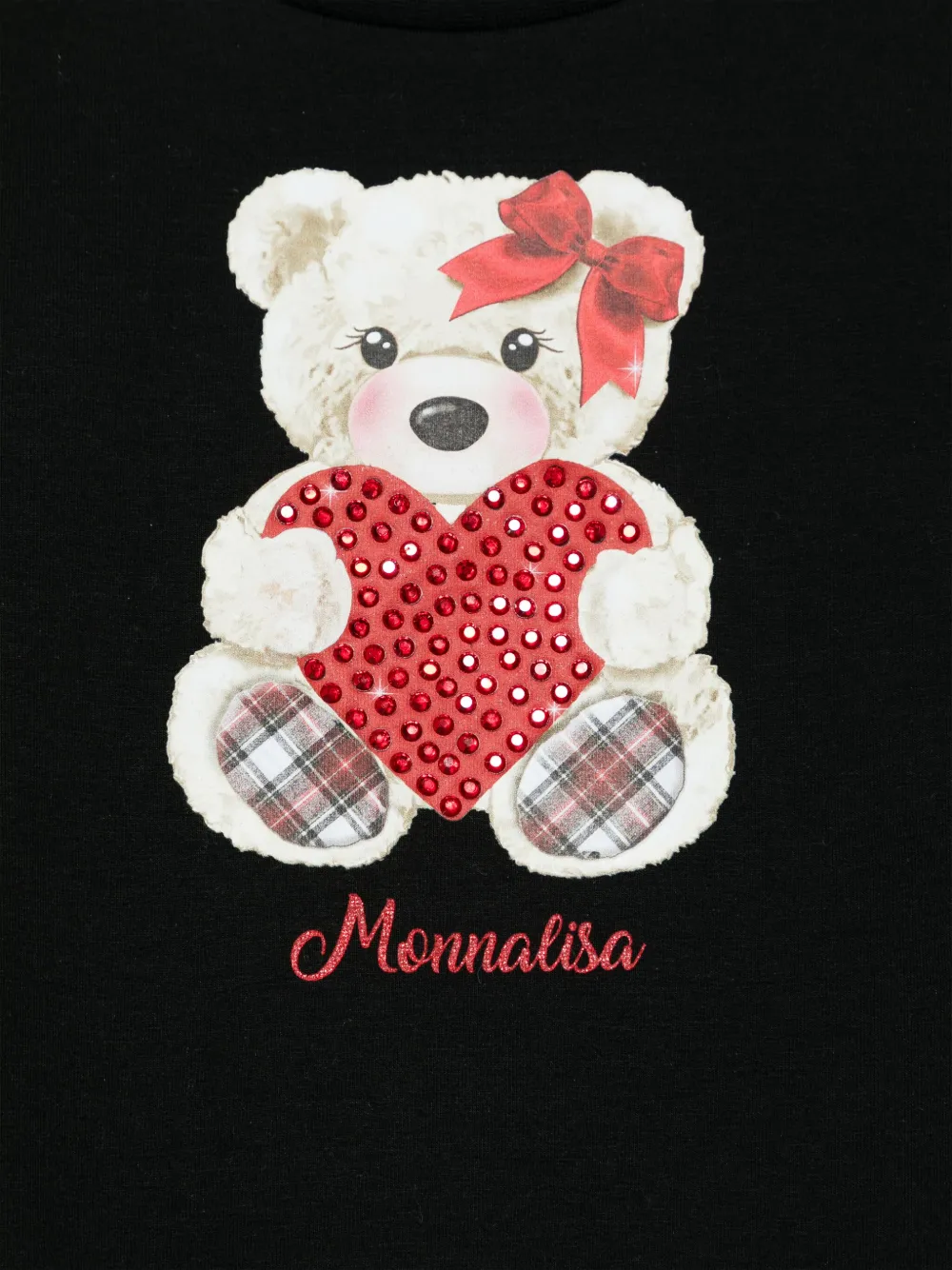 Monnalisa Sweater met teddybeerprint van stras Zwart
