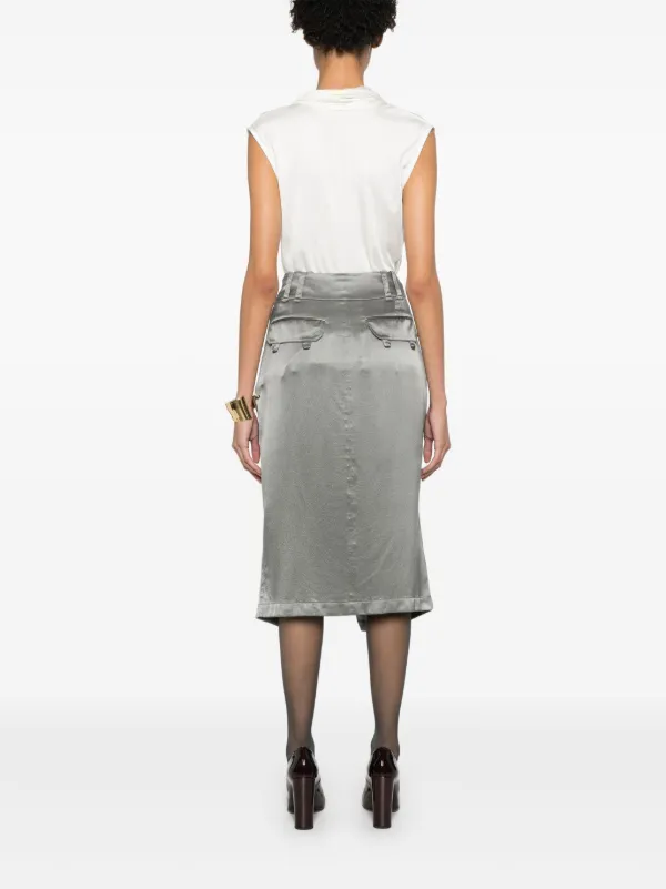 Saint Laurent Silk Midi Skirt Grey FARFETCH ID