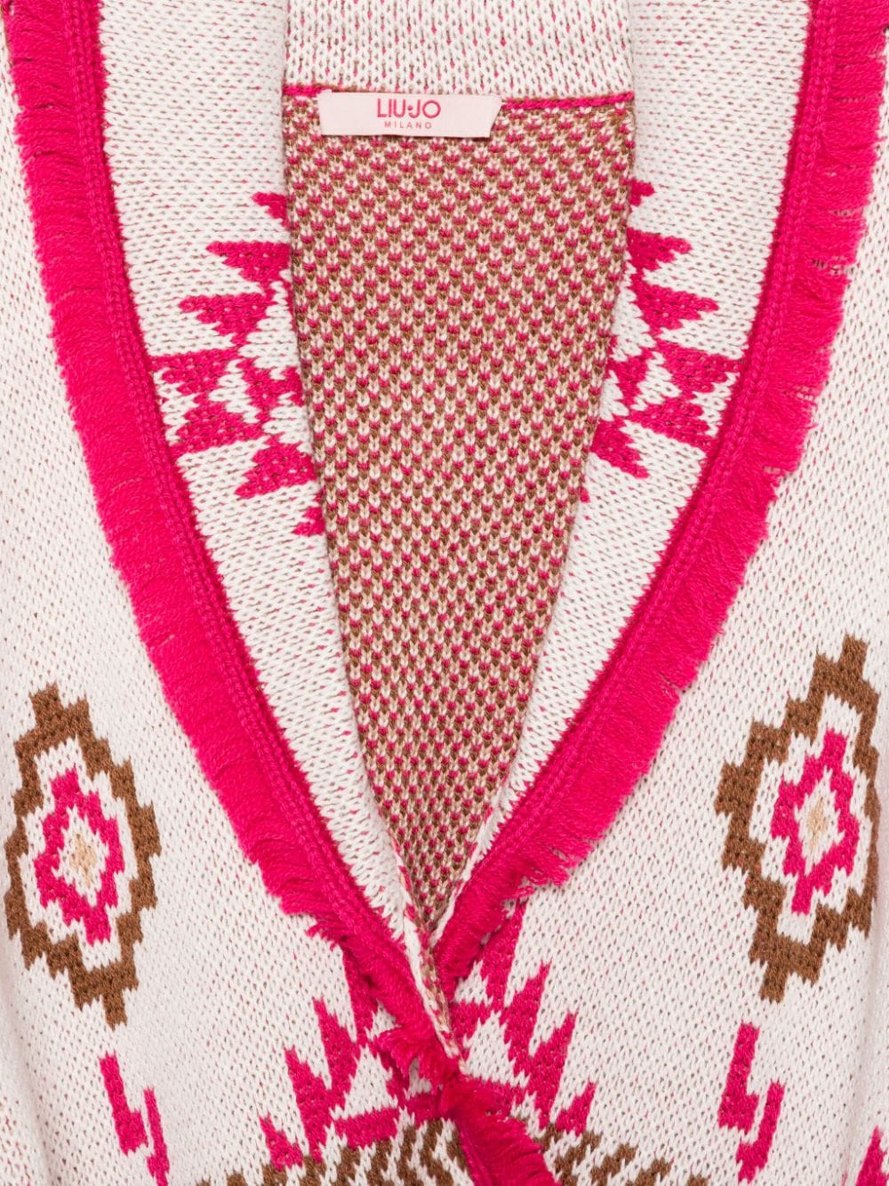 Shop Liu •jo Pattterned-jacquard Cardigan In Pink