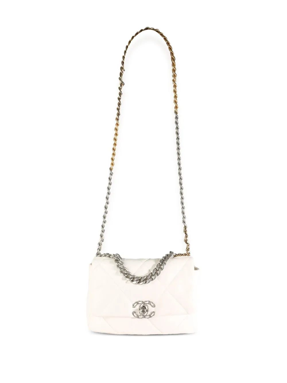 CHANEL Pre-owned 2021-2023 Small 19 Flap Shoulder Bag In 白色