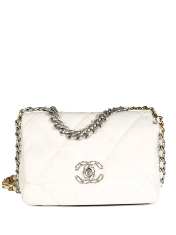 CHANEL Pre-Owned 2021-2023 Small 19 Flap Shoulder Bag White FARFETCH IN