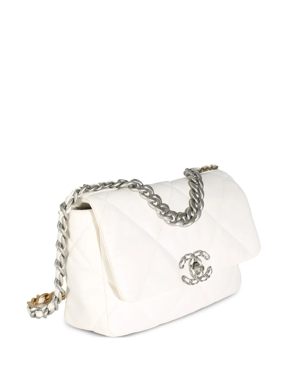 CHANEL Pre-owned 2021-2023 Small 19 Flap Shoulder Bag In 白色