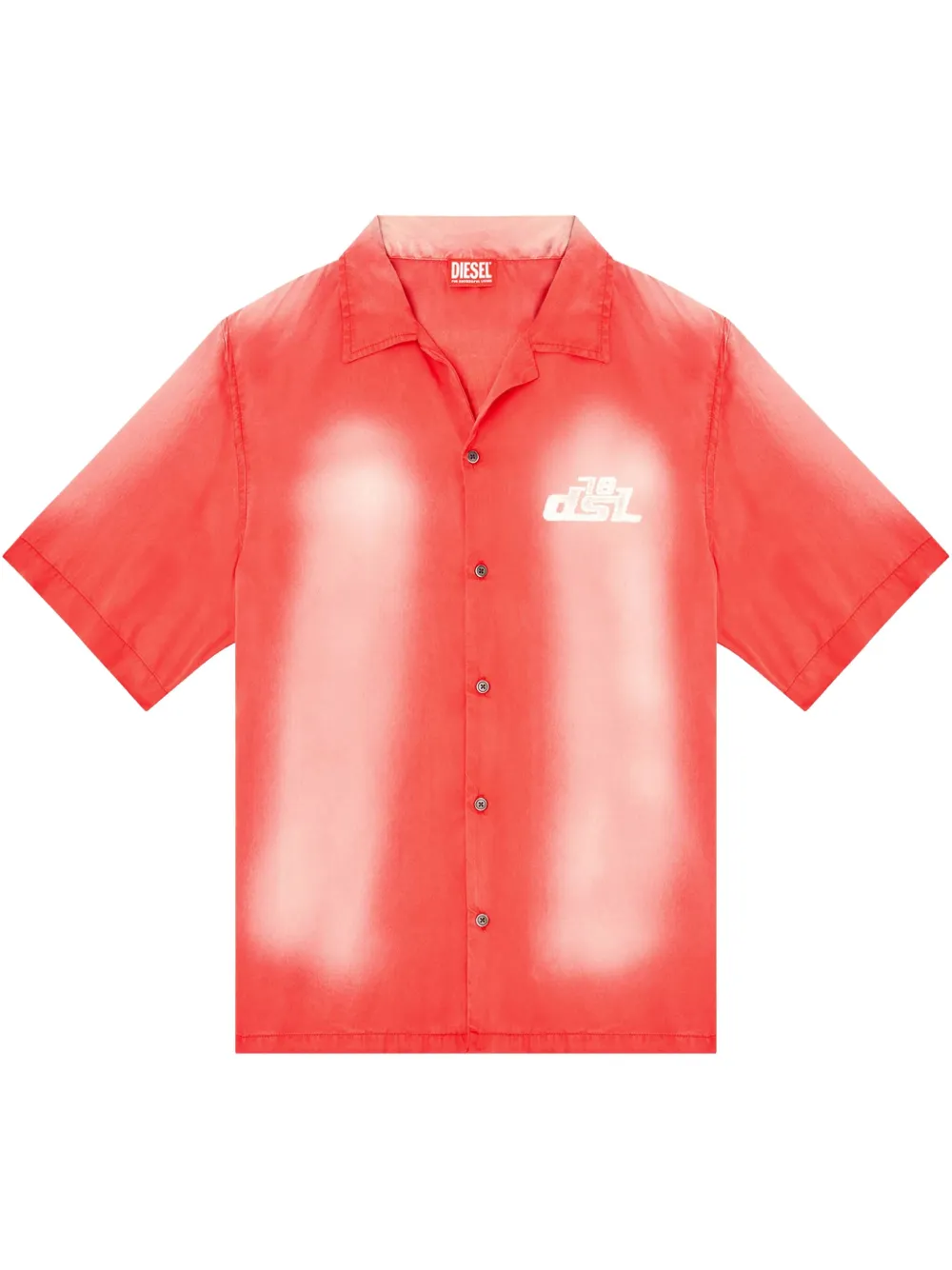 Diesel Faded Bowling Shirt With Logo Prints In Red