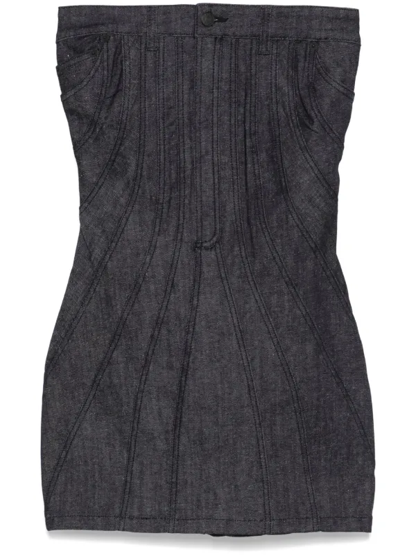 Mugler Strapless Denim Mini Dress in Black