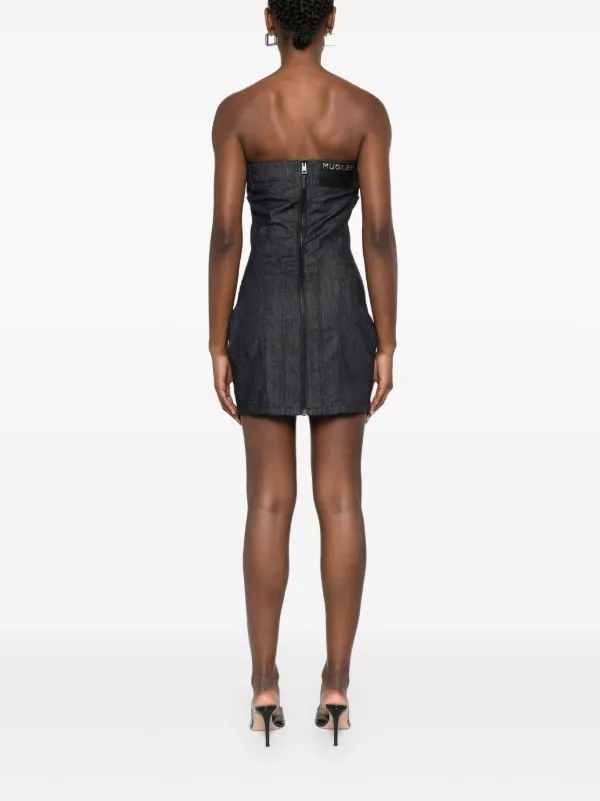 Mugler Strapless Denim Mini Dress - Black
